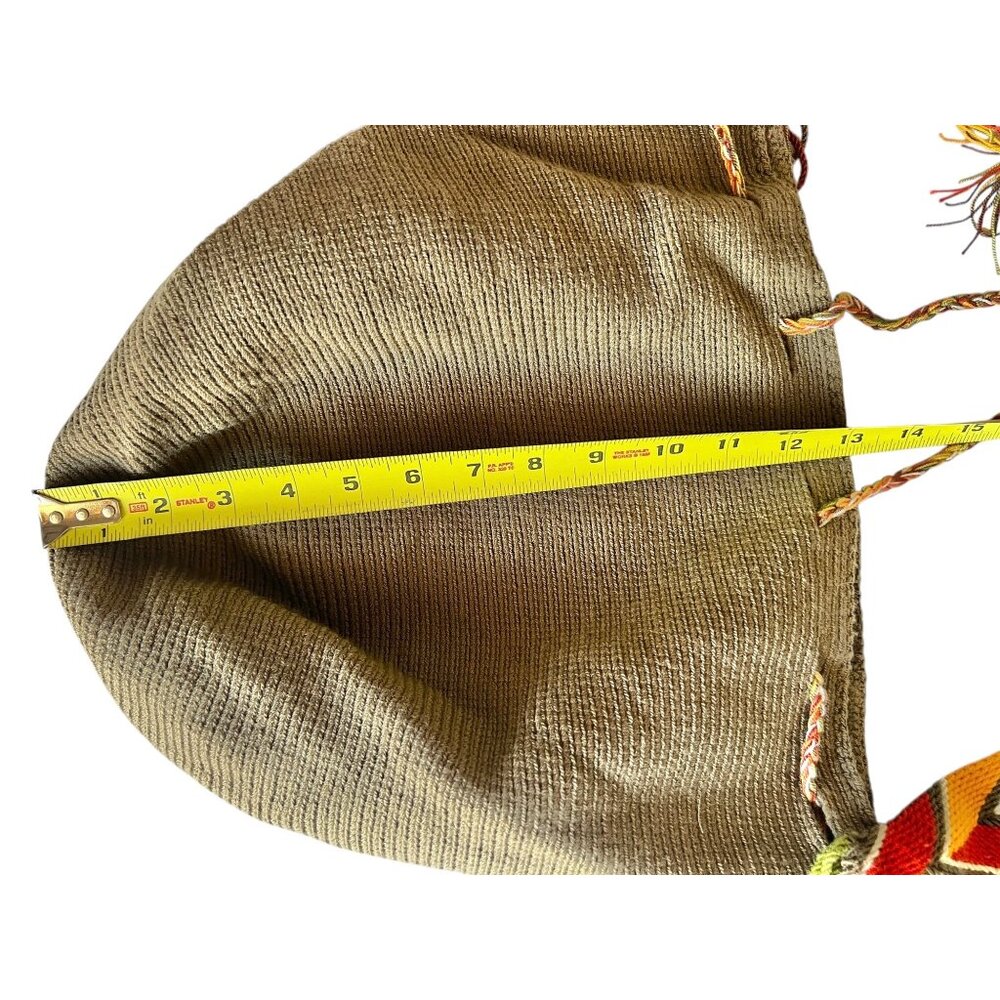 Handwoven Wayuu Mochila Tote Bag With Zigzag Strap & Tassels Colombian Kacki Grn - Picture 12 of 12